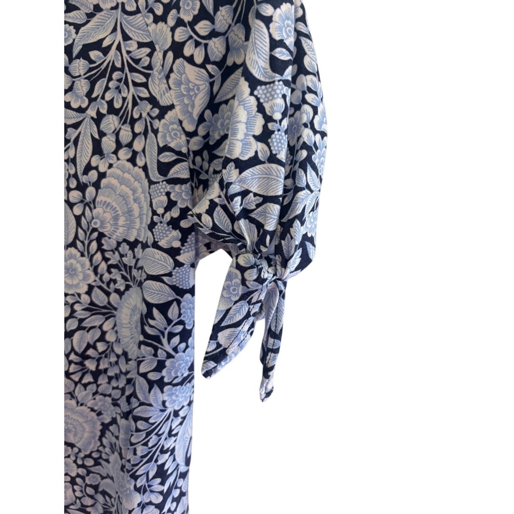 Talbots Petites Navy Blue Floral Print Pima Cotton Tie Sleeve Top Size SP - Picture 3 of 7